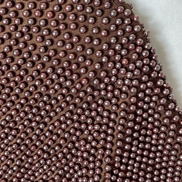 80's VTG VIE by Victoria Royal Brown Pearl Beaded Crop Top Size 12 - Picture 2 of 8